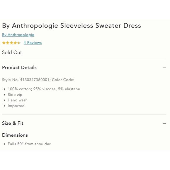 Anthropologie Dress Medium Crochet Lace Sleeveless Knit Sweater Midi Ivory NWT - Picture 4 of 5